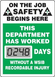 Mini Digi-Day® Electronic Scoreboards: This Department Has Worked _ Days Without A WSIB Recordable Injury
